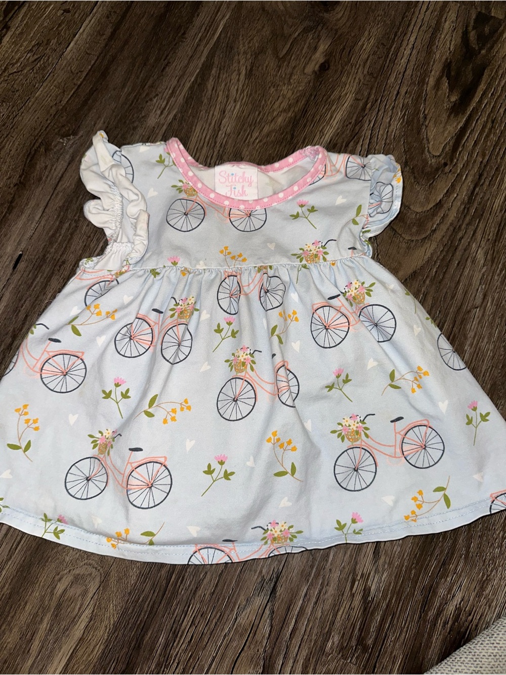 Stitchy Fish Girls Bicycle Floral Dress Pink Blue Boutique Dress